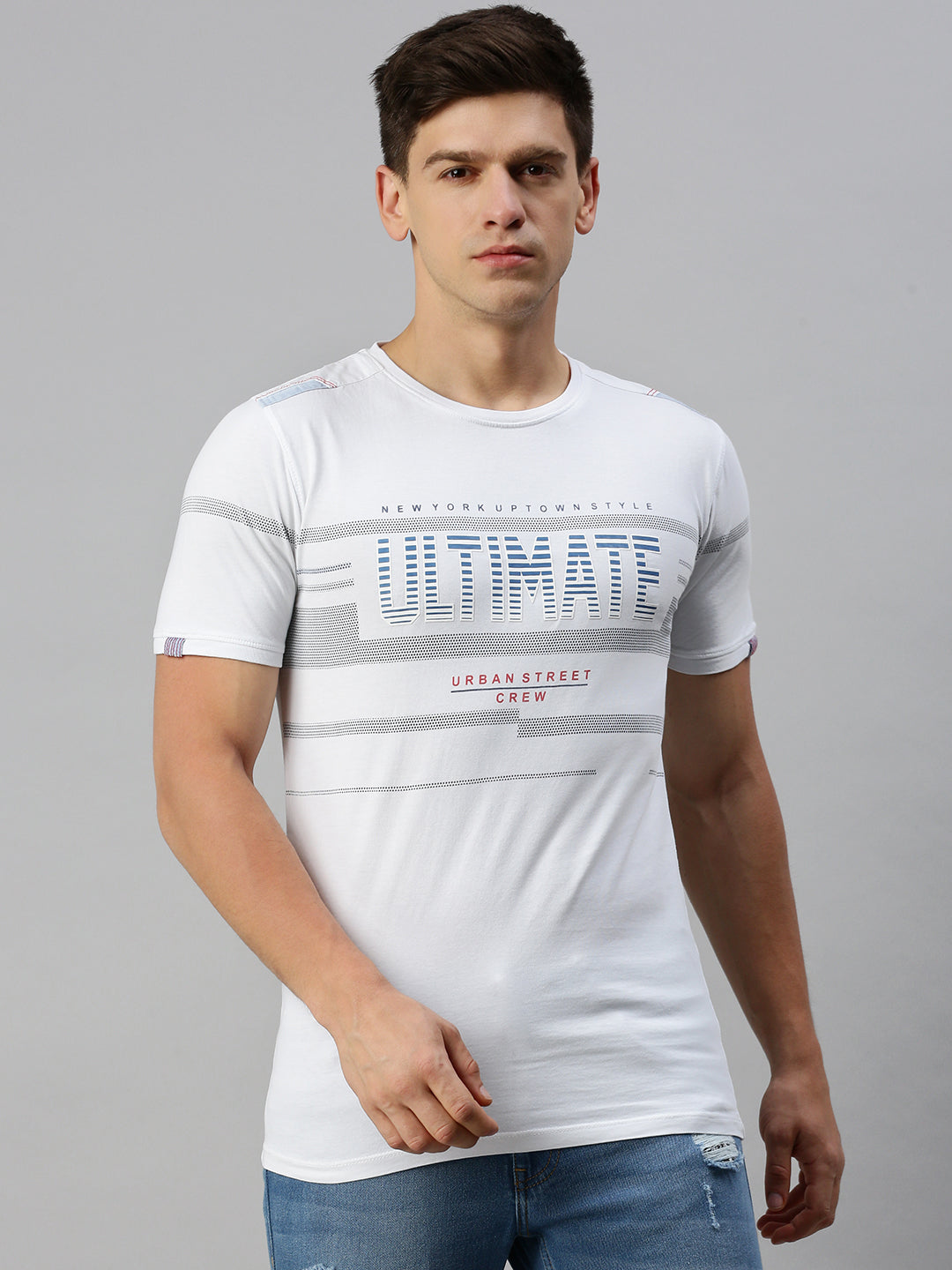 Men White Printed Casual T Shirt