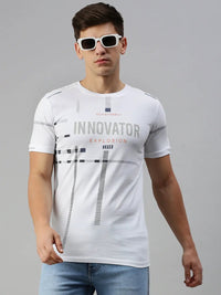 Men's White Typography Printed Regular Fit Cotton T-shirt