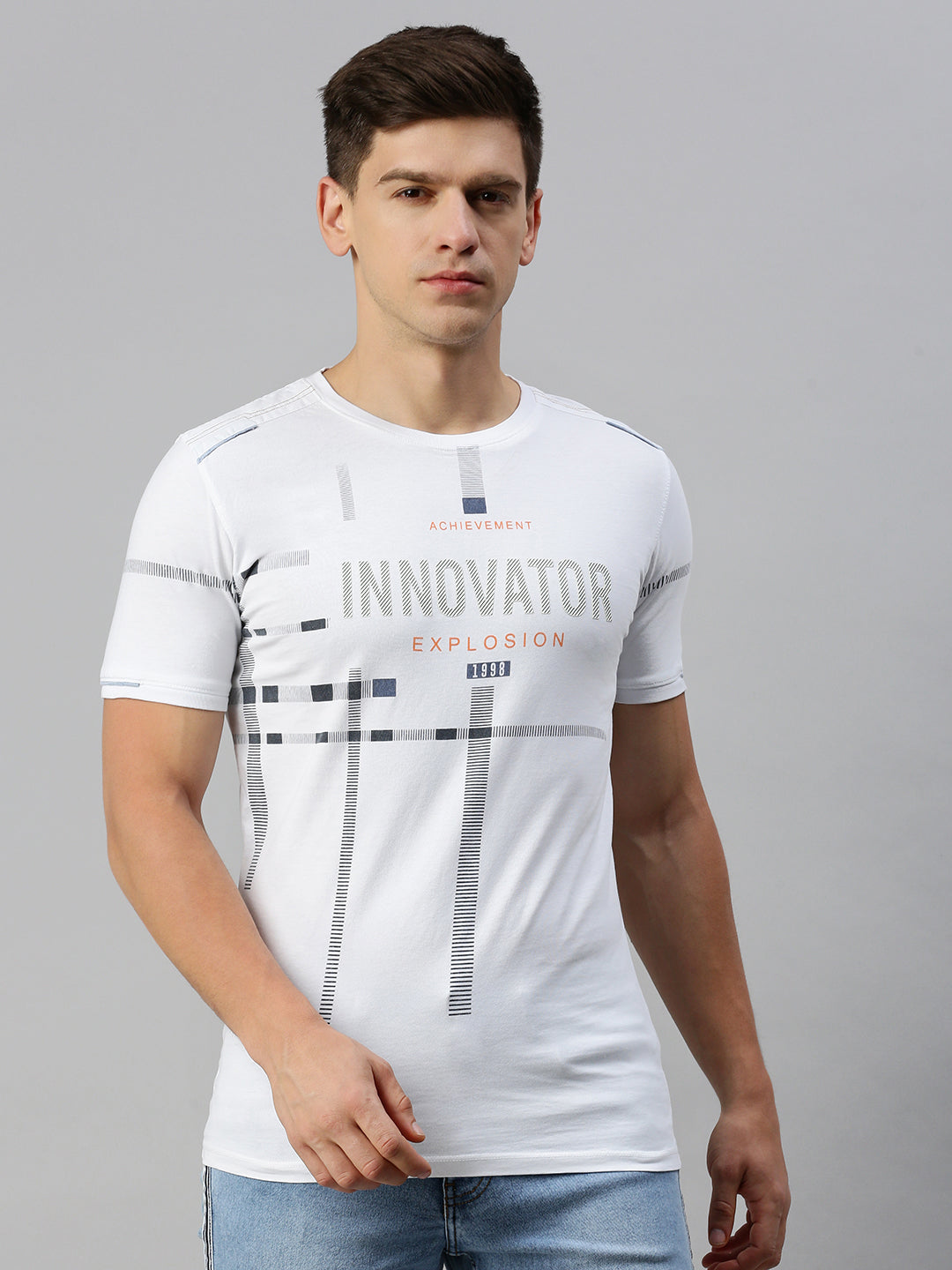 Men White Printed Casual T Shirt