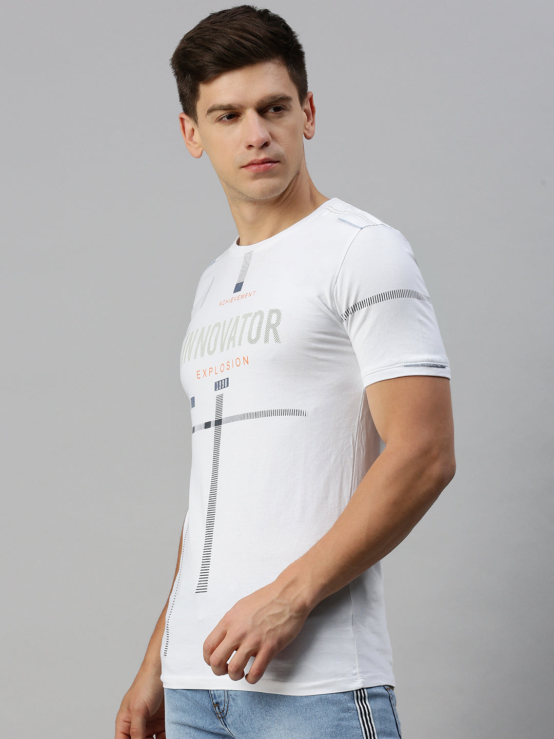 Men White Printed Casual T Shirt