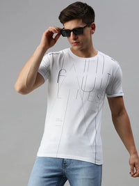 Men's White Typography Printed Regular Fit T-shirt