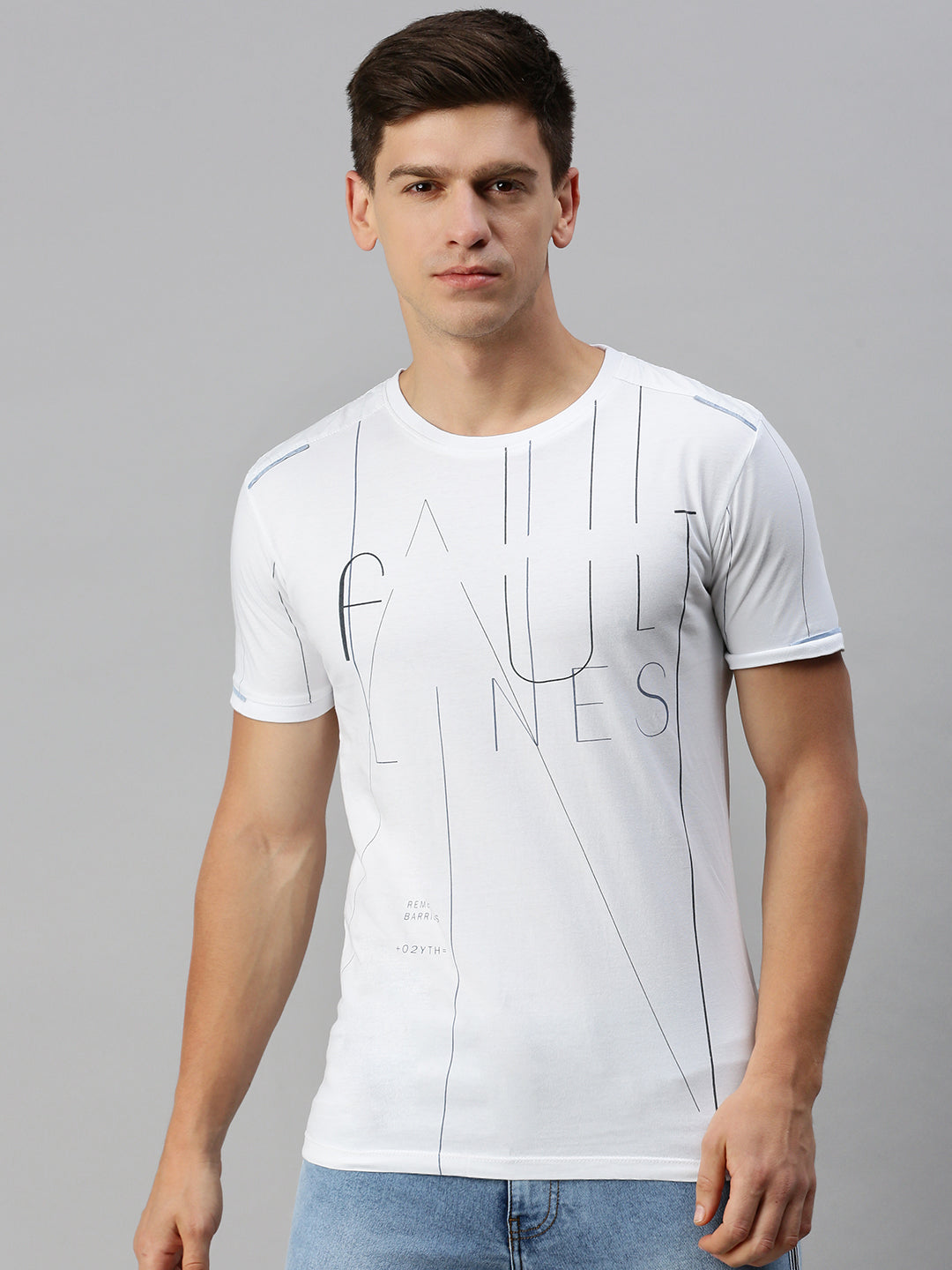 Men White Printed Casual T Shirt