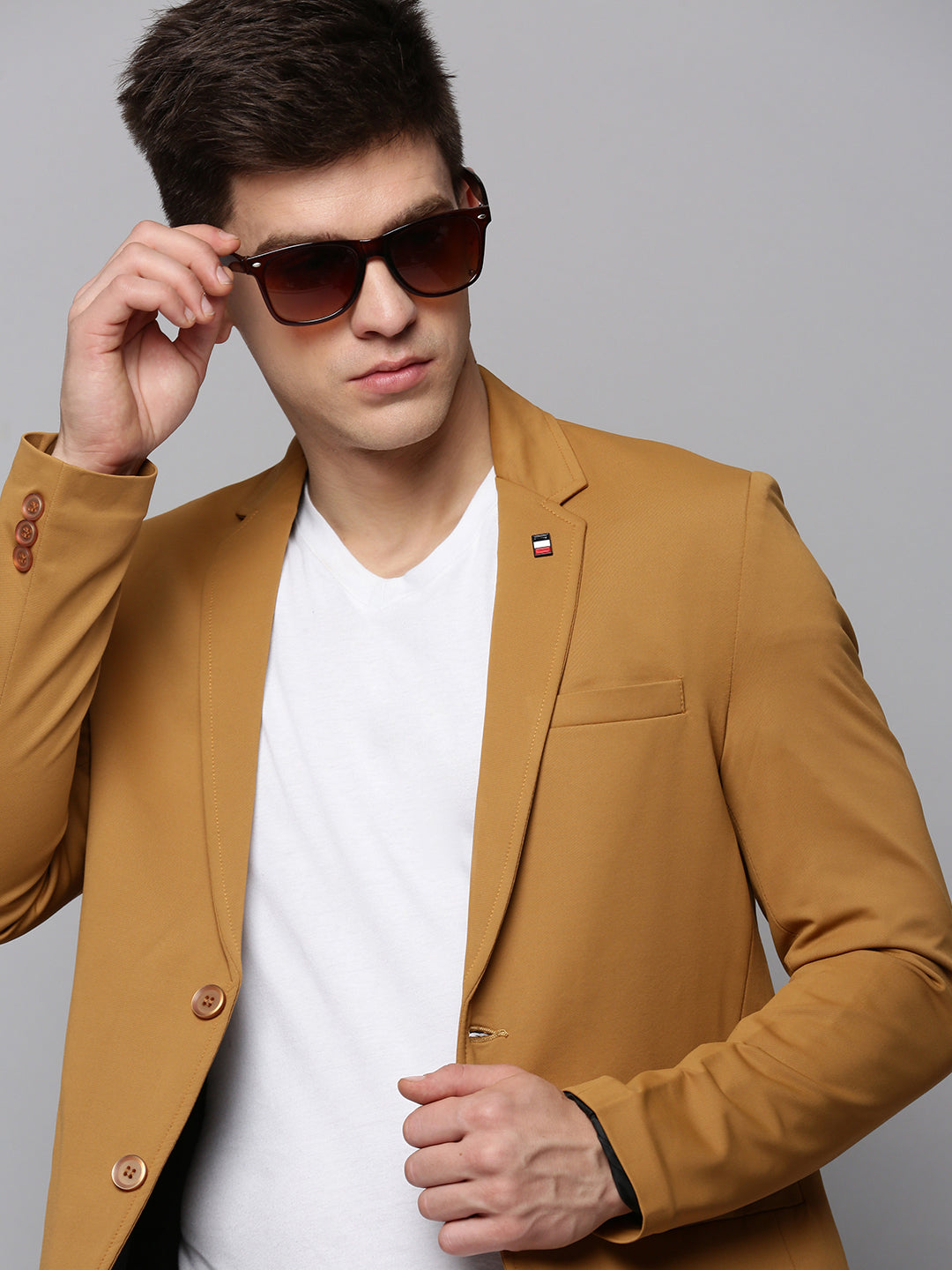 Men Gold Solid Blazer