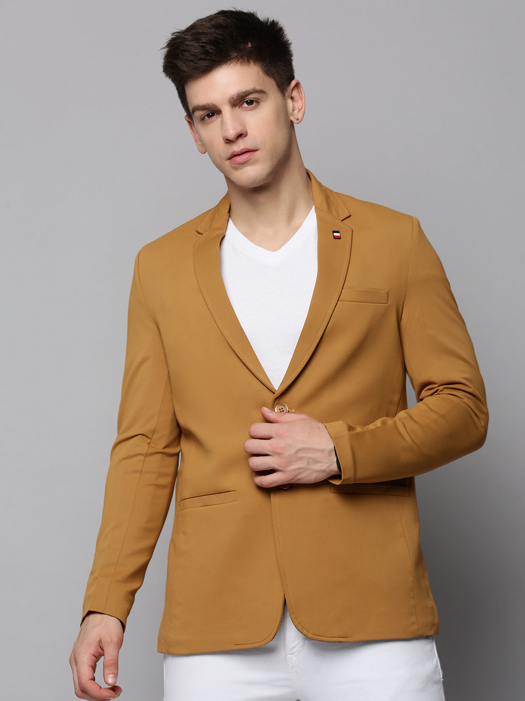 Men Gold Solid Blazer