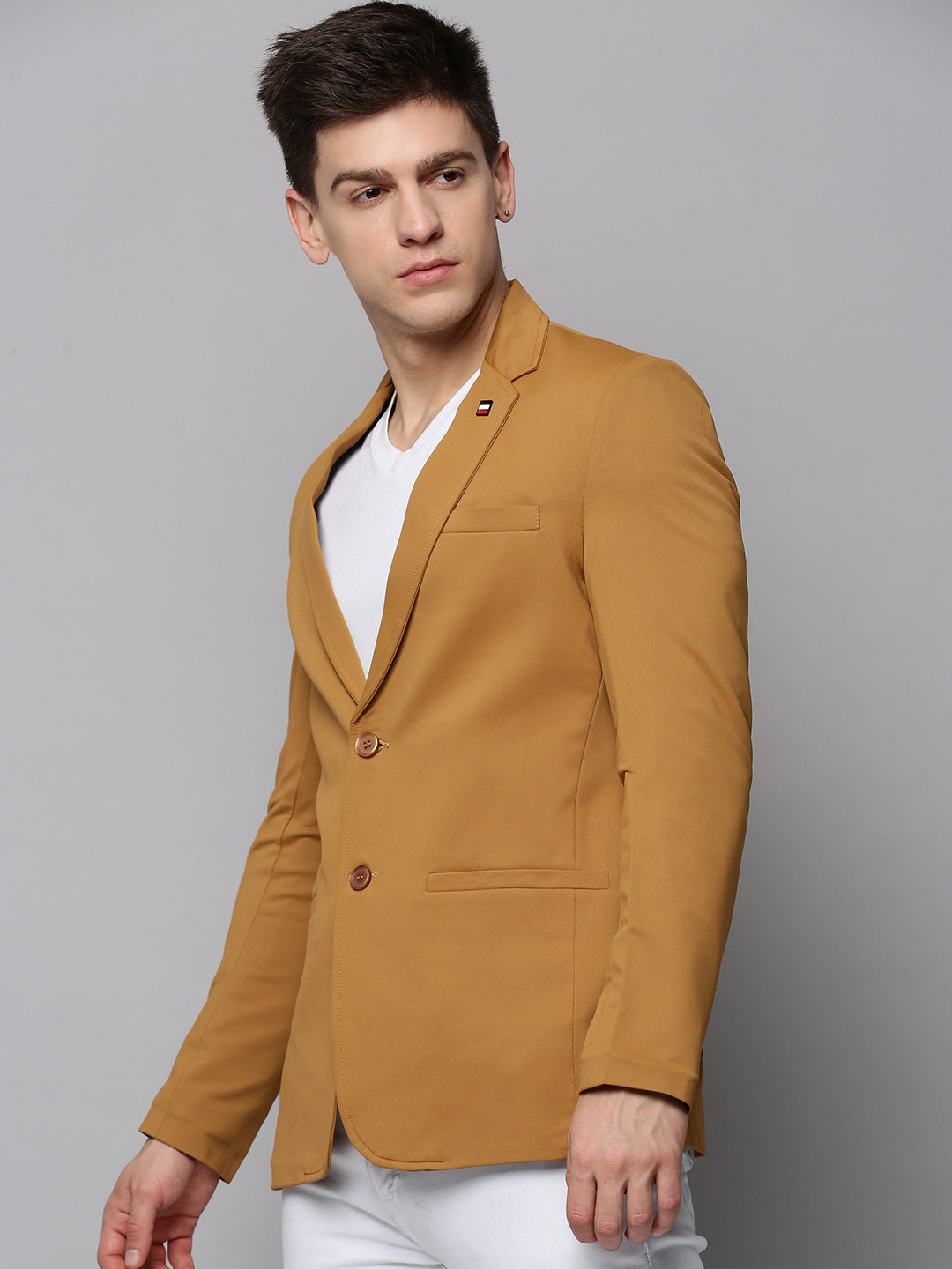 Men Gold Solid Blazer