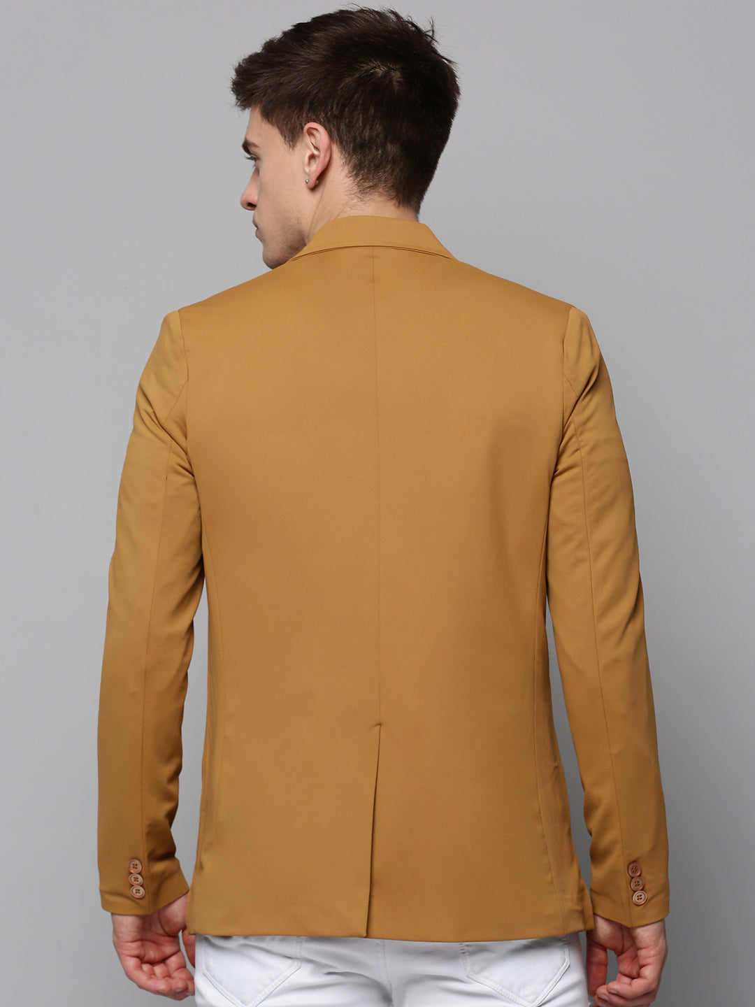 Men Gold Solid Blazer