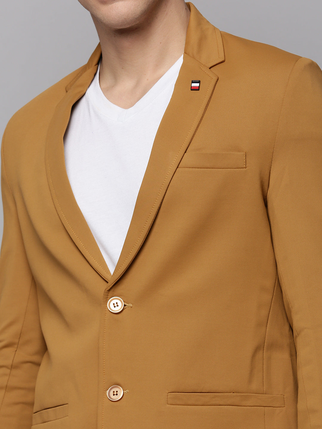 Men Gold Solid Blazer