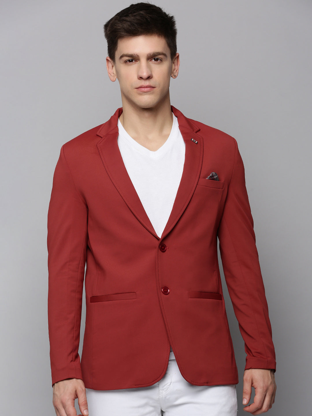 Men Orange Solid Blazer