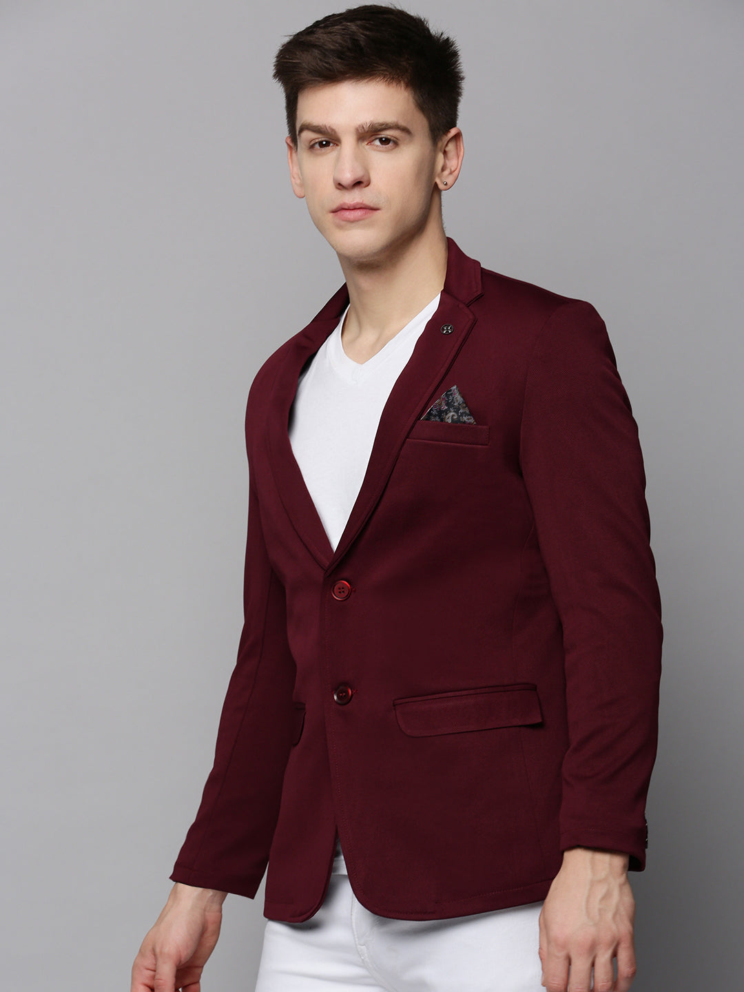 Buy Men's Red Cotton Notched Lapel Single Breasted front Blazer