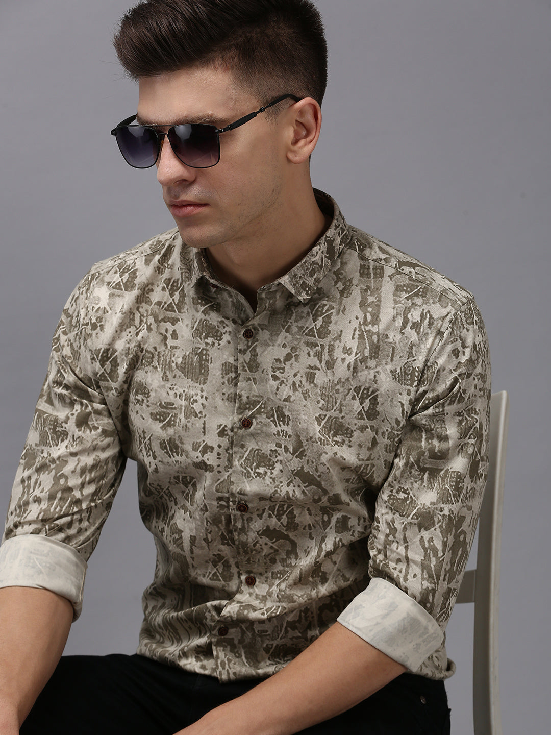 Men's Beige Printed Casual Shirt