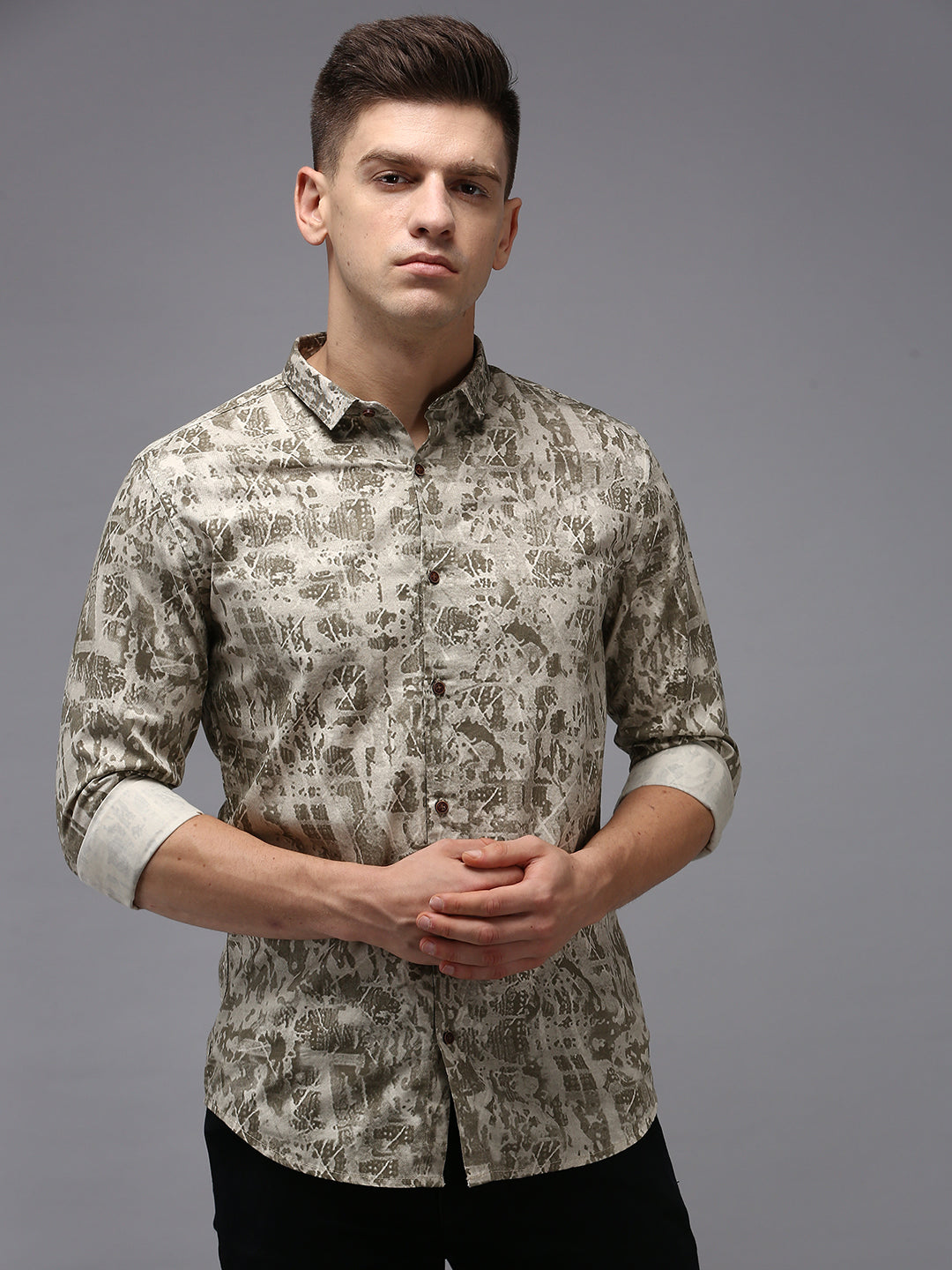 Men's Beige Printed Casual Shirt