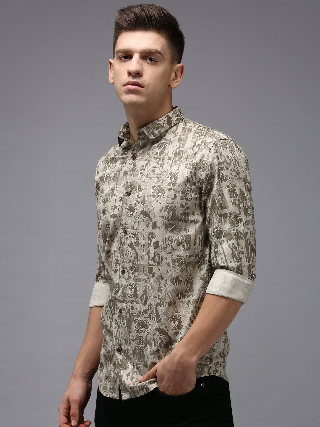 Men's Beige Printed Casual Shirt