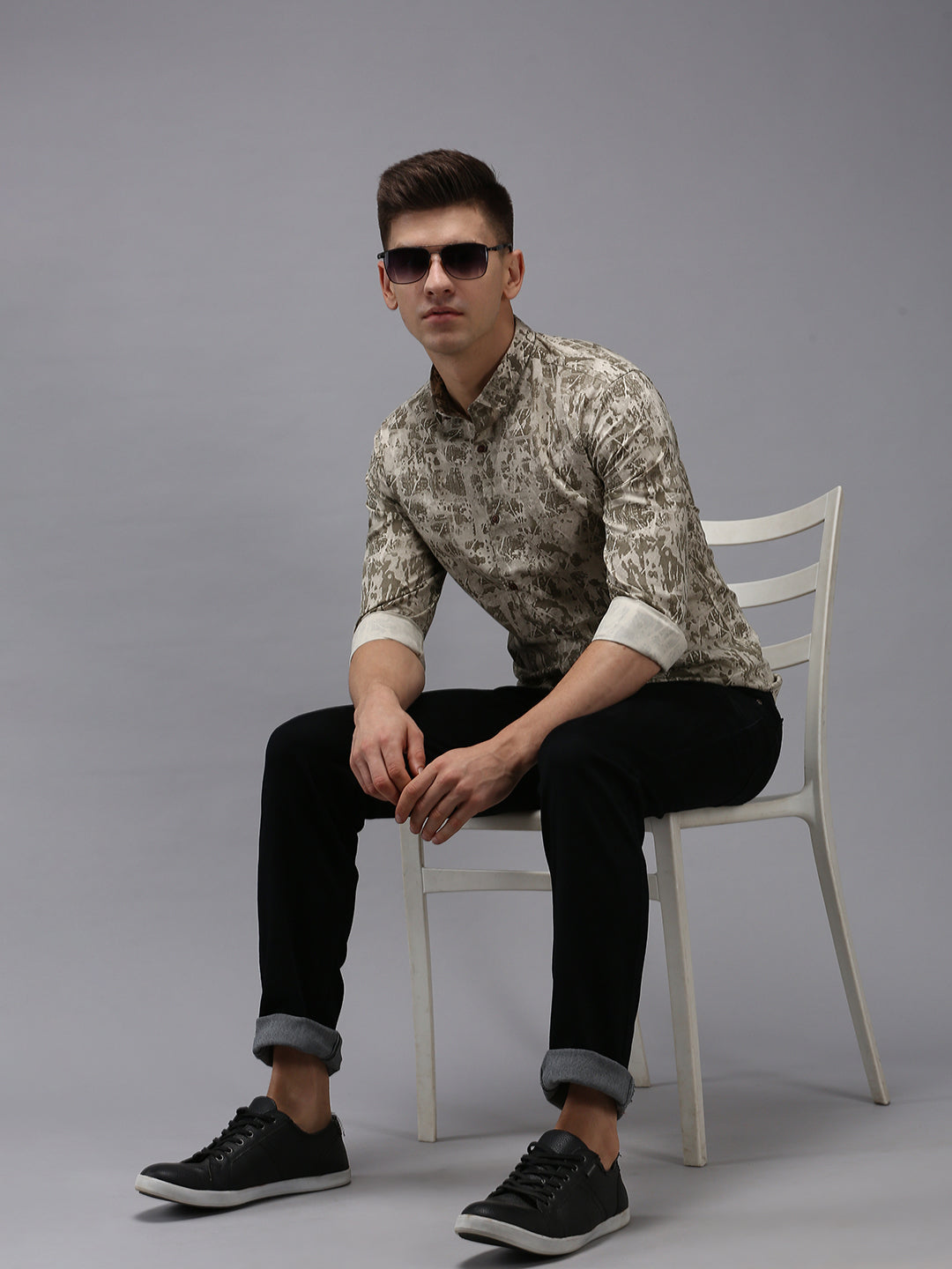 Men's Beige Printed Casual Shirt