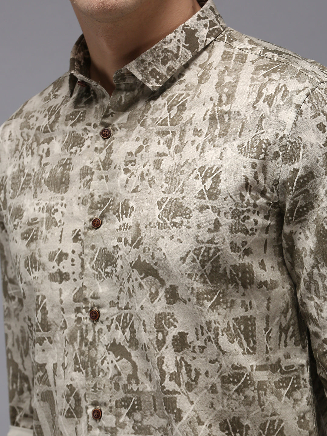 Men's Beige Printed Casual Shirt