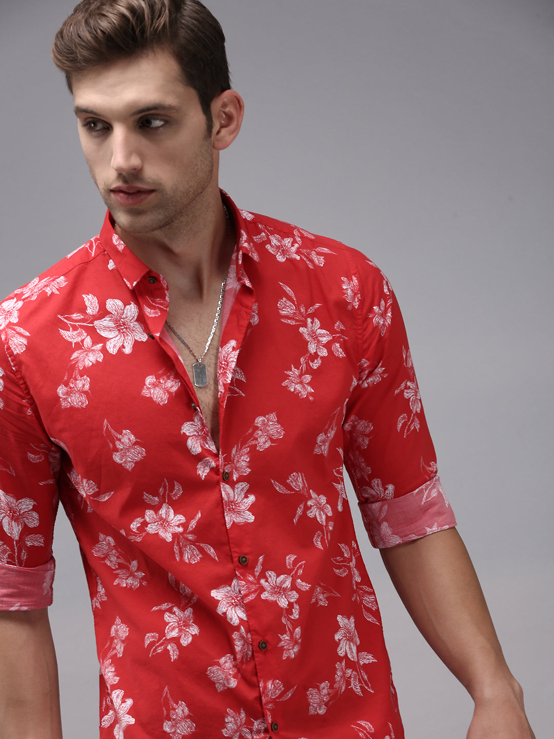 Men's Red Printed Casual Shirt
