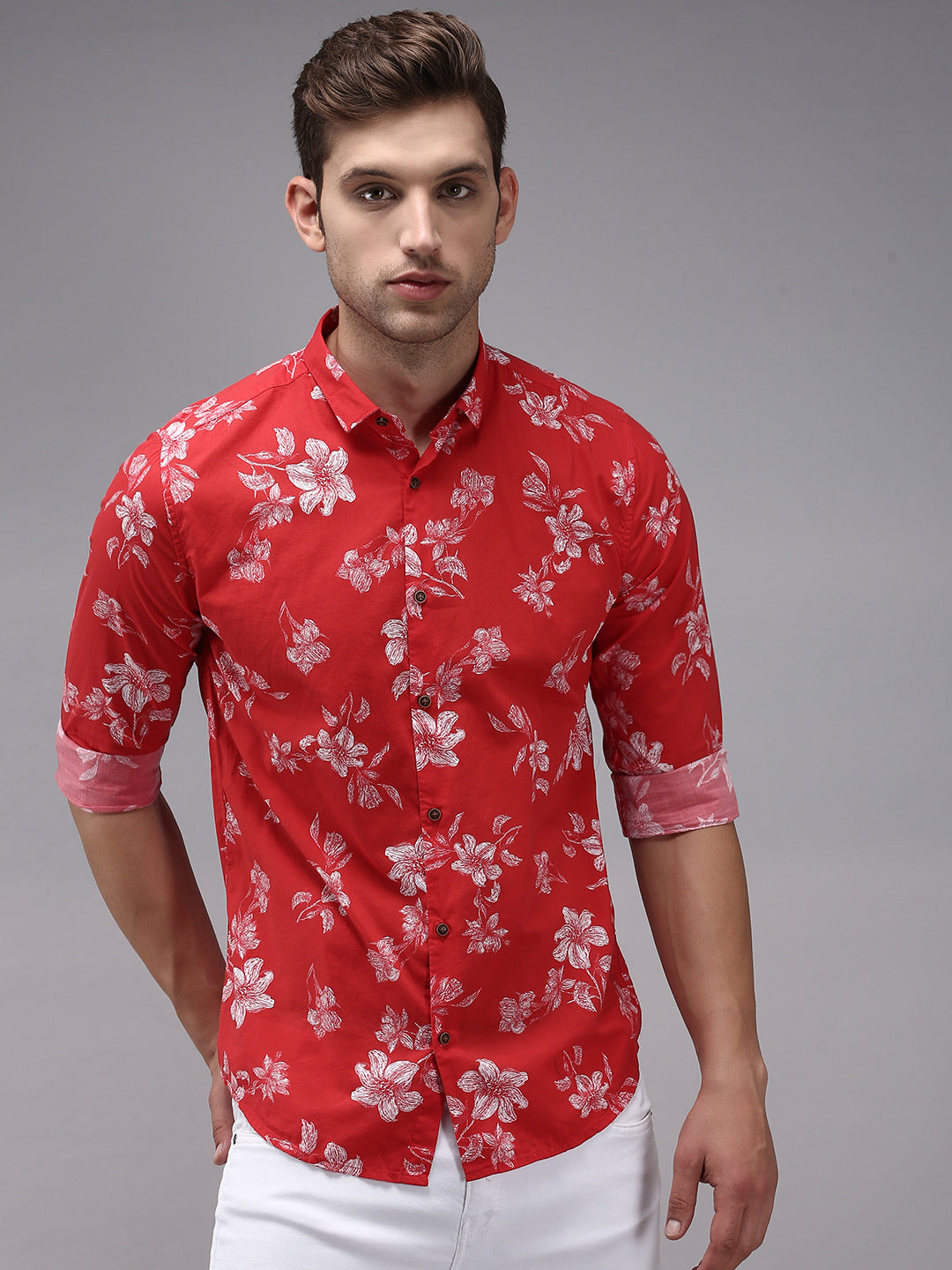 Men's Red Printed Casual Shirt