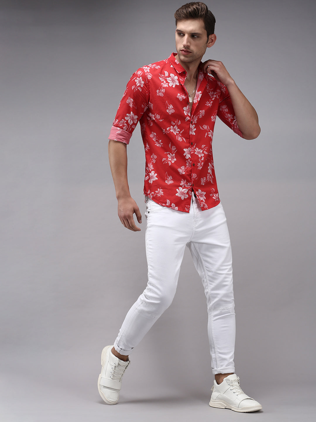 Men's Red Printed Casual Shirt