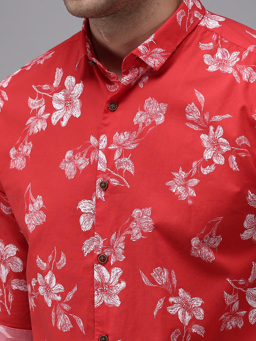 Men's Red Printed Casual Shirt