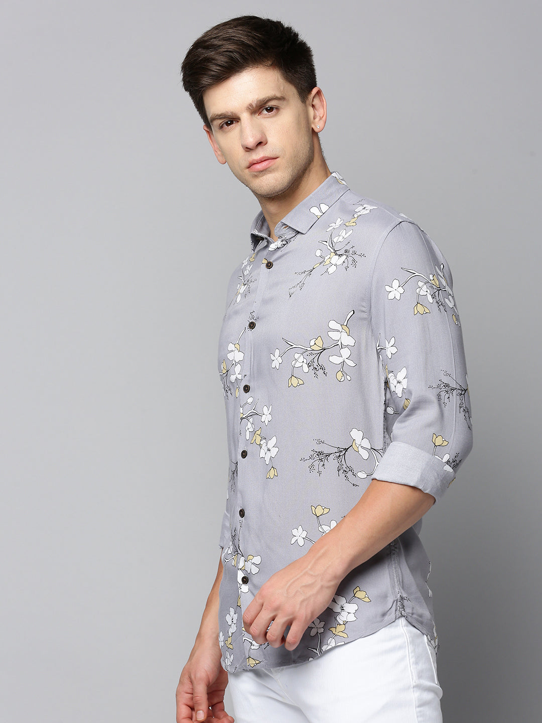 Men Grey Printed Casual Shirt