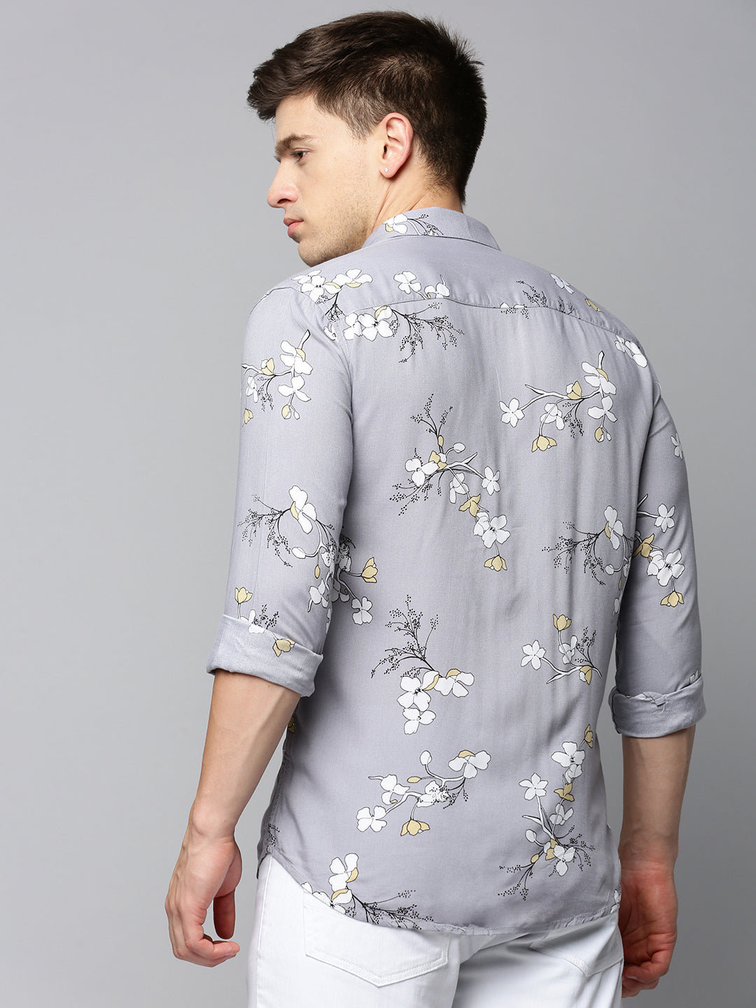 Men Grey Printed Casual Shirt