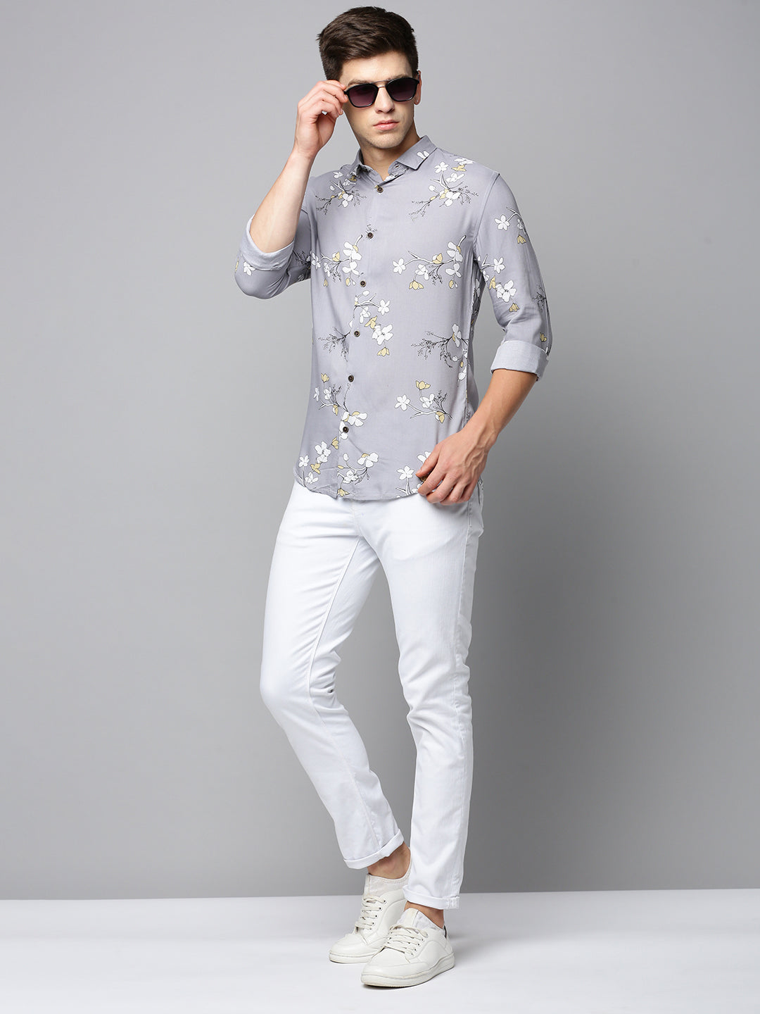 Men Grey Printed Casual Shirt