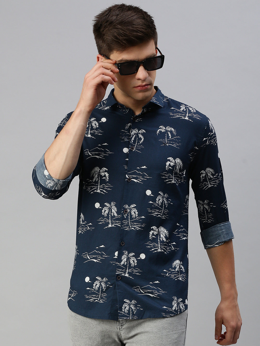 Men Navy Printed Casual Shirt