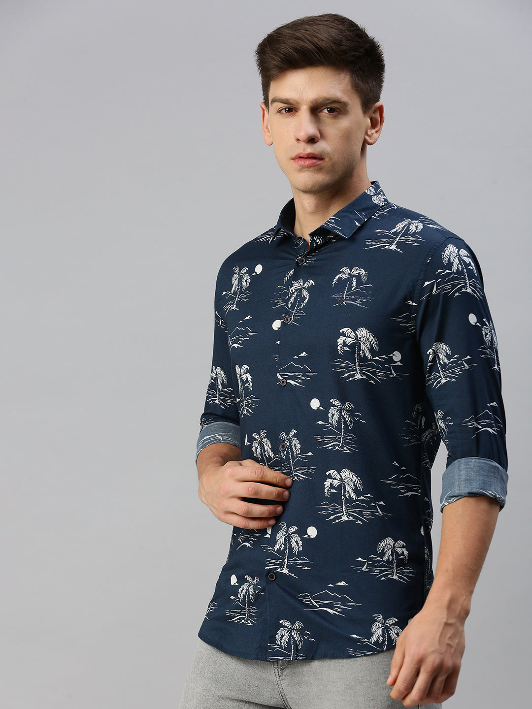 Men Navy Printed Casual Shirt