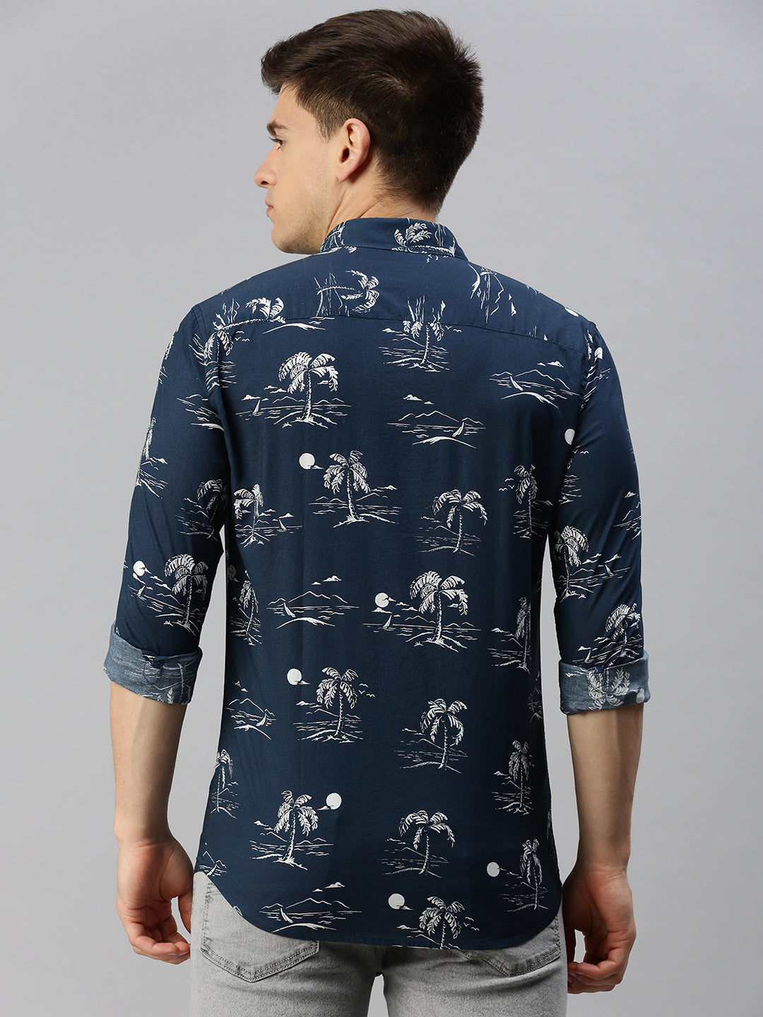 Men Navy Printed Casual Shirt