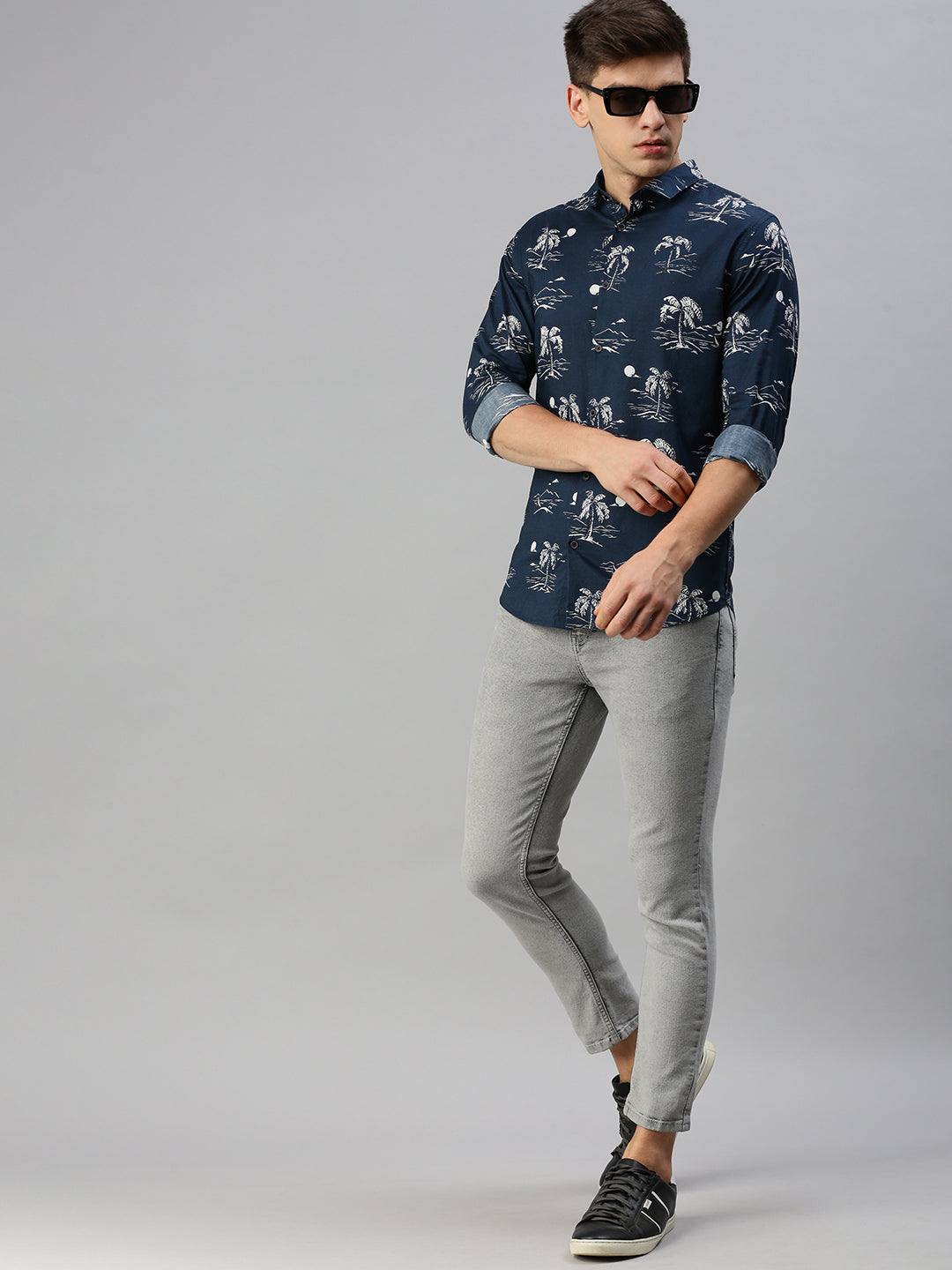 Men Navy Printed Casual Shirt