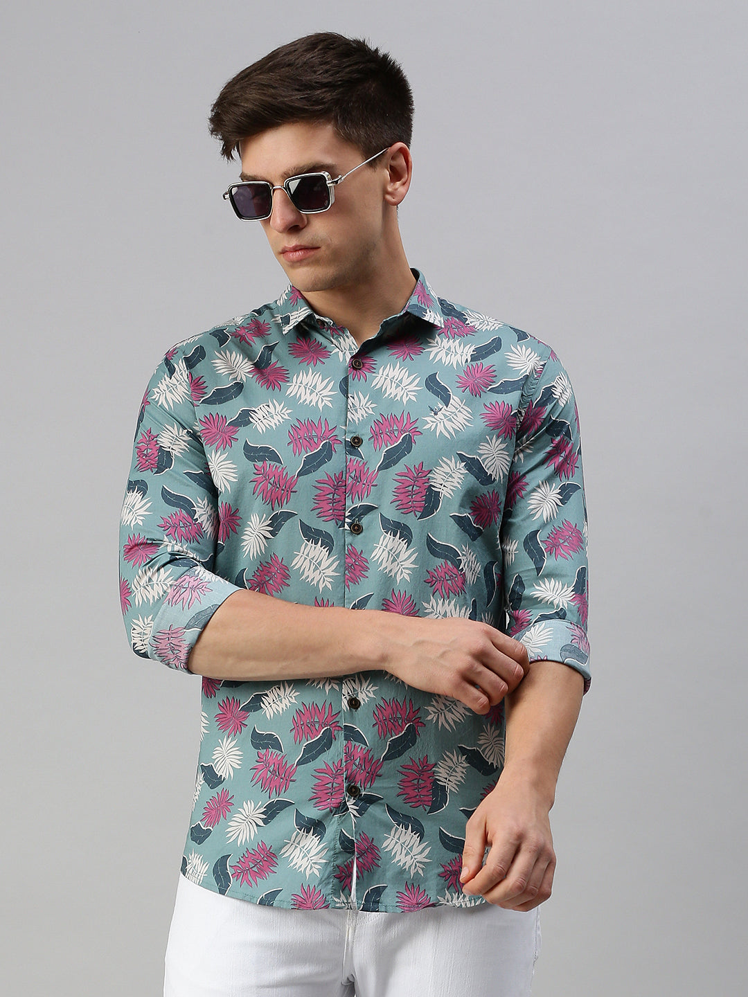 Men Green Printed Casual Shirt