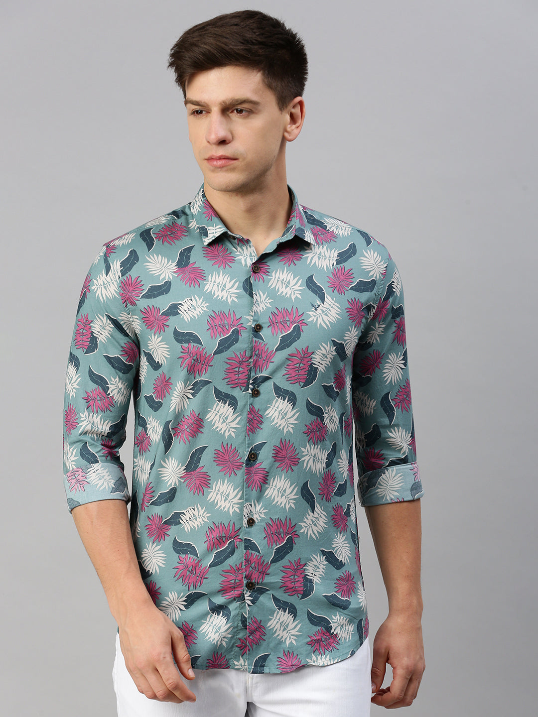 Men Green Printed Casual Shirt