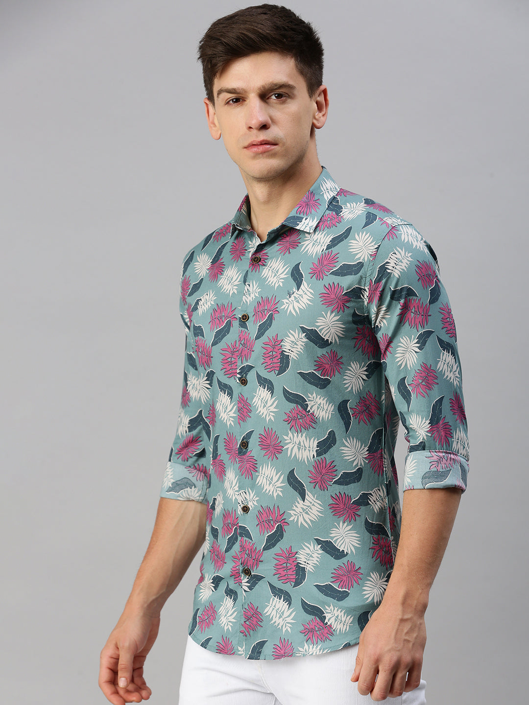 Men Green Printed Casual Shirt