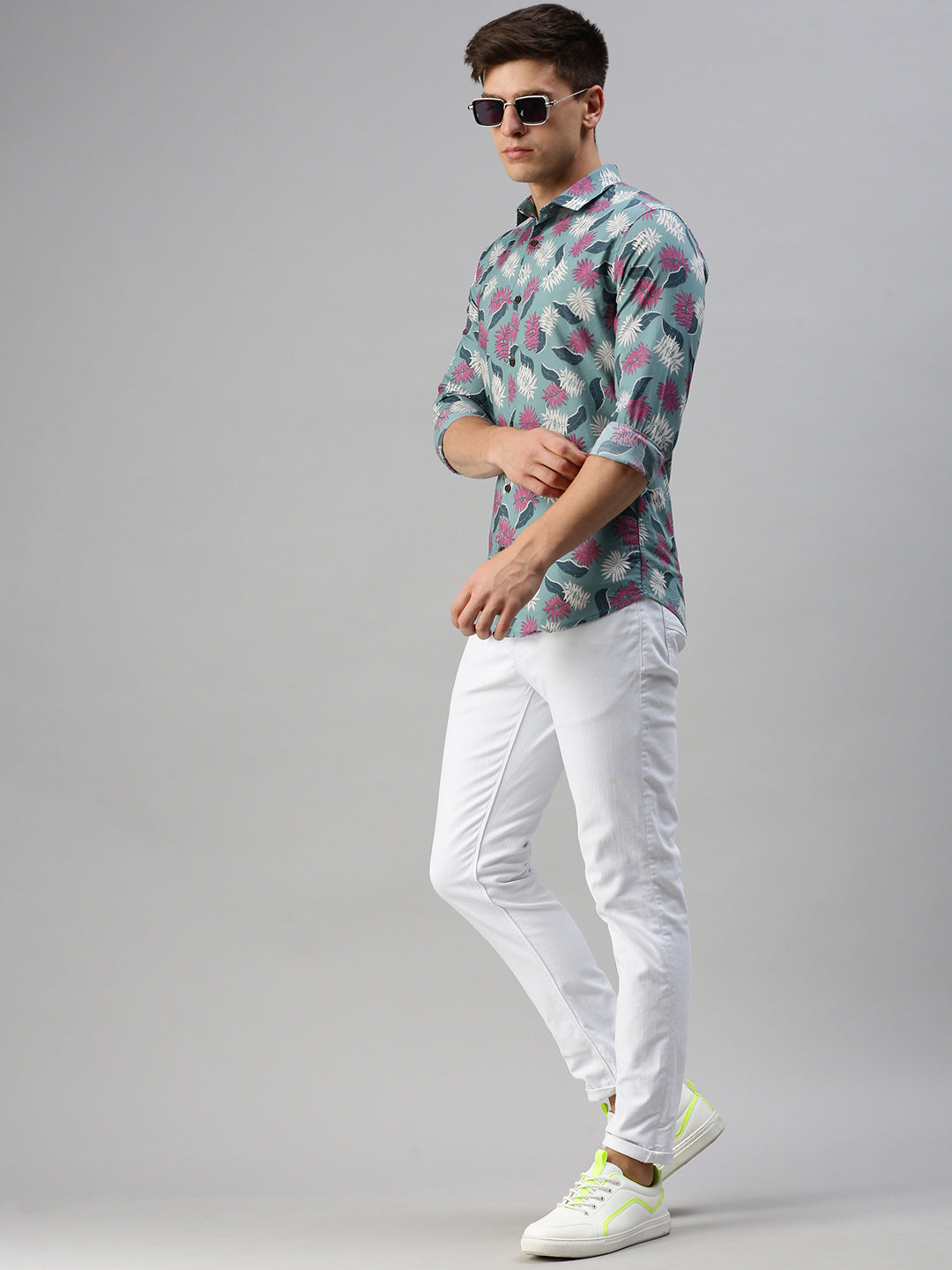 Men Green Printed Casual Shirt