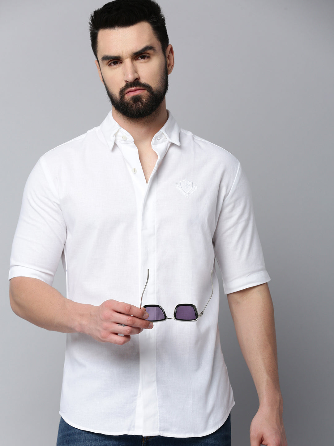 Men White Solid Casual Shirt