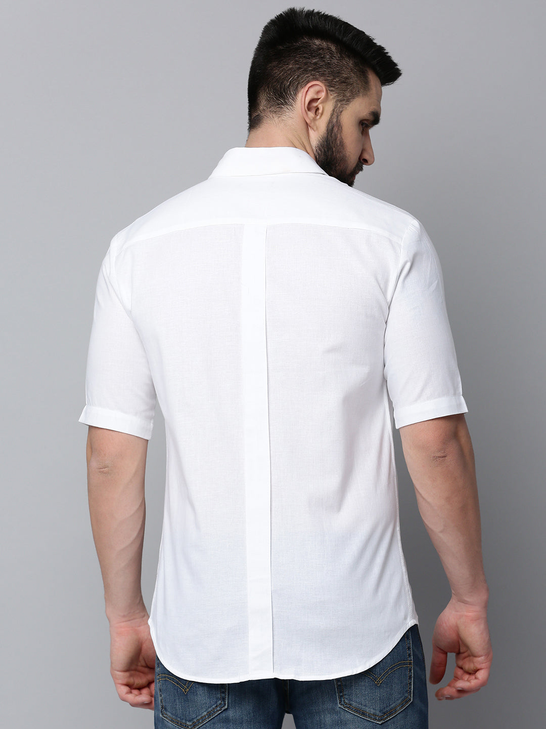 Men White Solid Casual Shirt