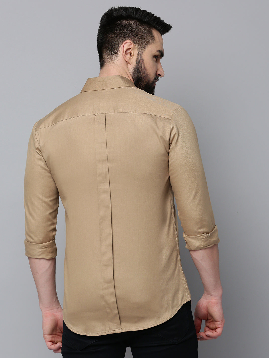 Men Khaki Solid Casual Shirt