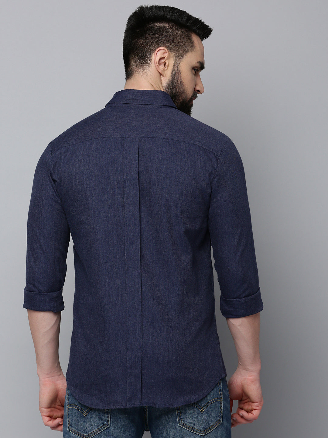 Men Navy Solid Casual Shirt