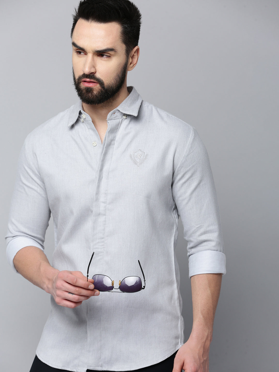 Men Grey Solid Casual Shirt