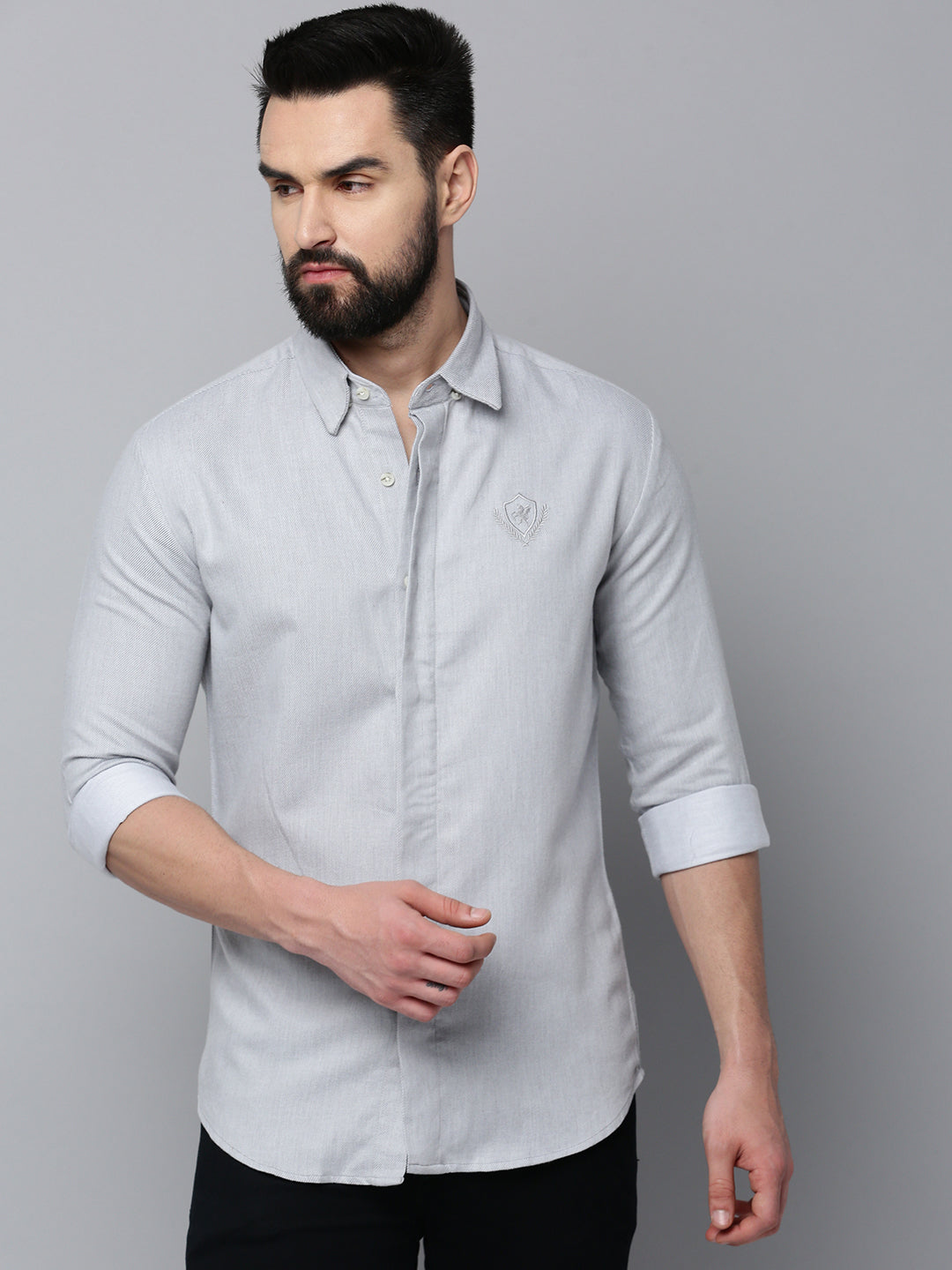 Men Grey Solid Casual Shirt