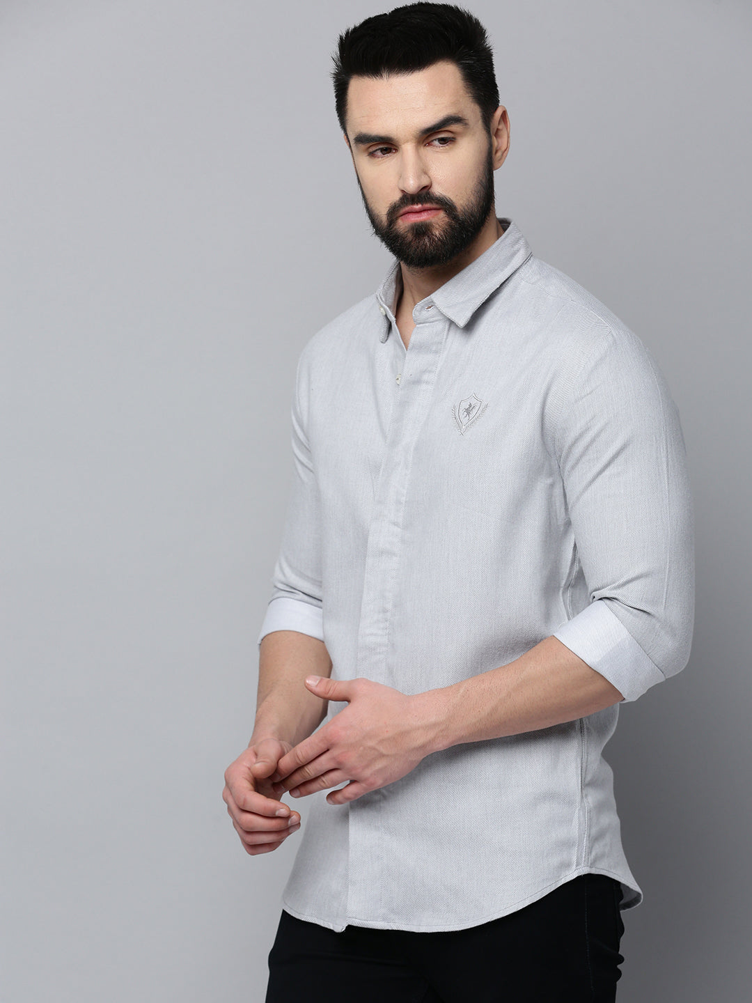 Men Grey Solid Casual Shirt