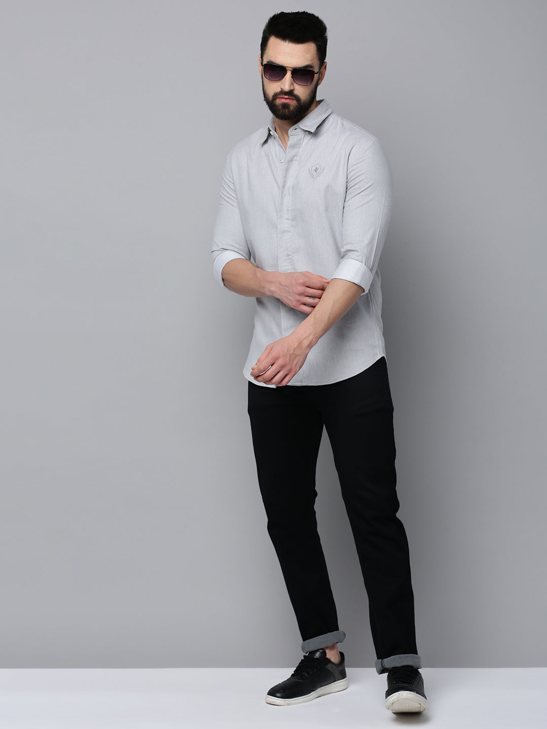 Men Grey Solid Casual Shirt