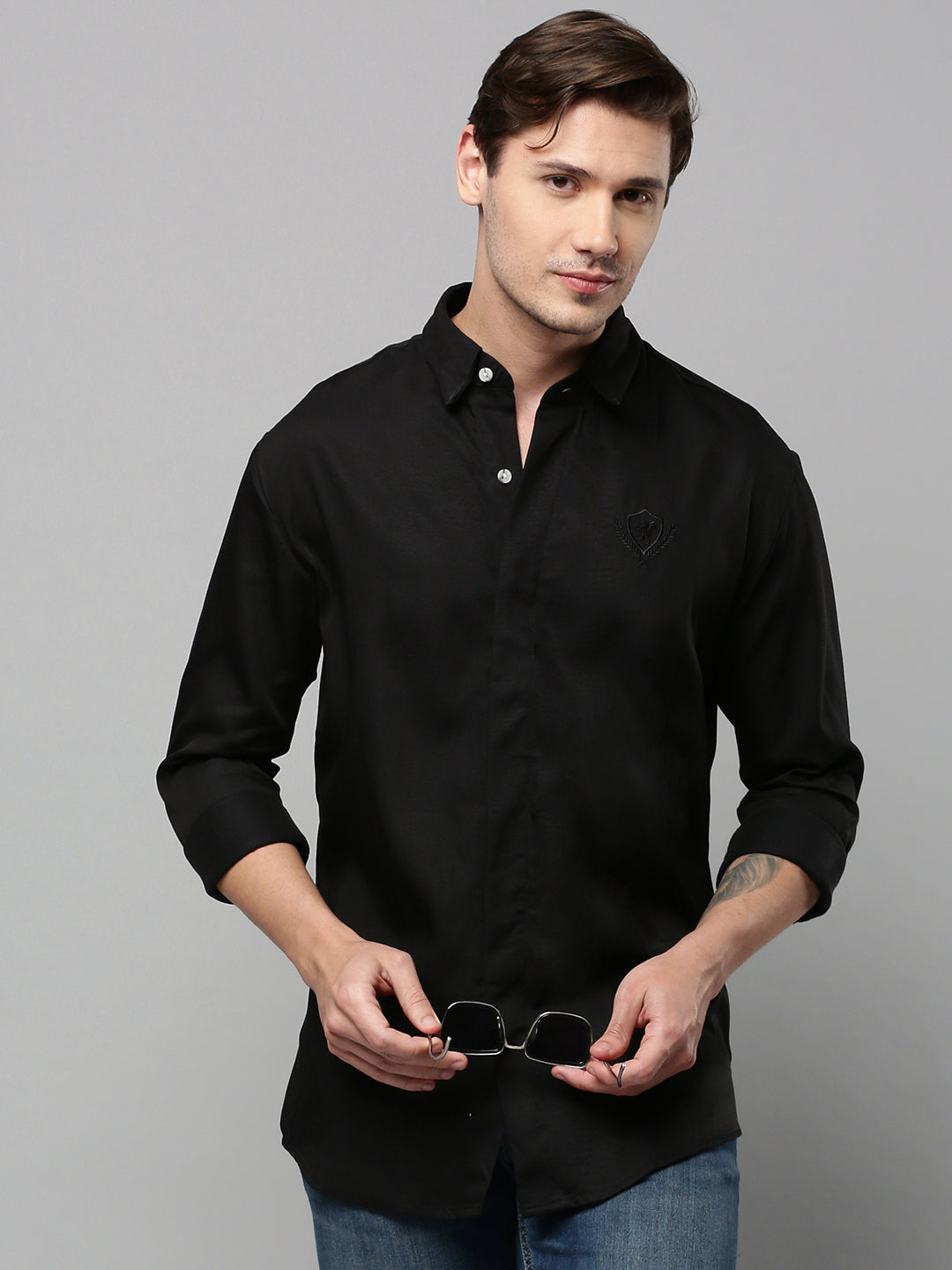 Men Black Solid Casual Shirt