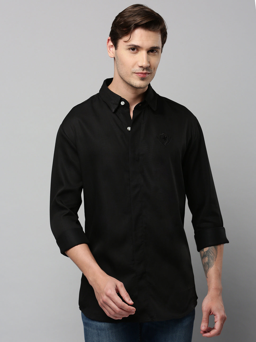 Men Black Solid Casual Shirt