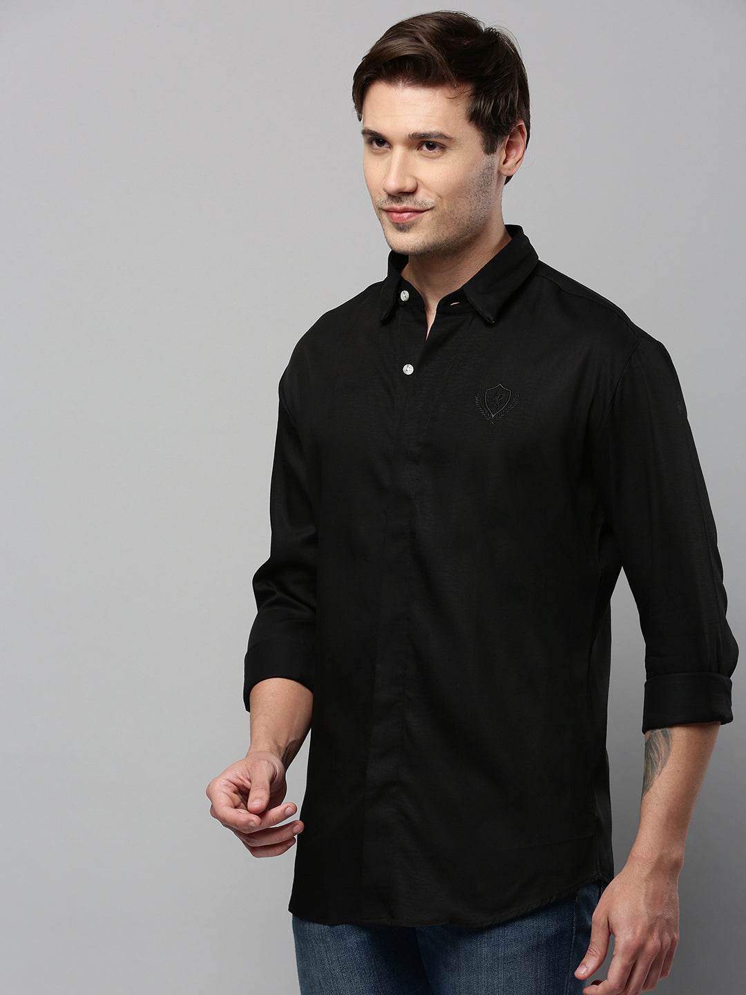 Men Black Solid Casual Shirt