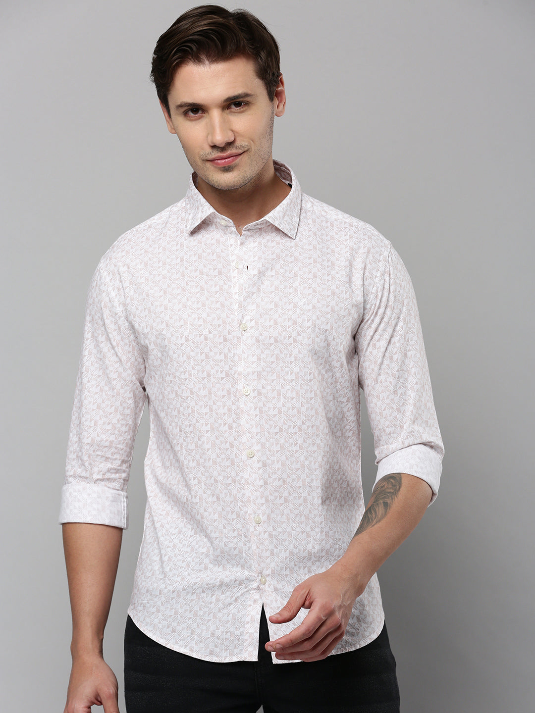 Men White Printed Casual Shirt