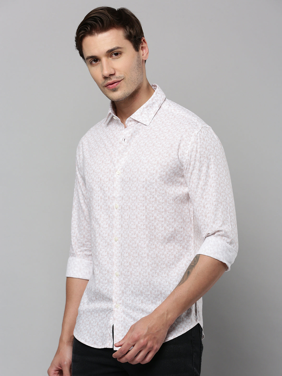 Men White Printed Casual Shirt