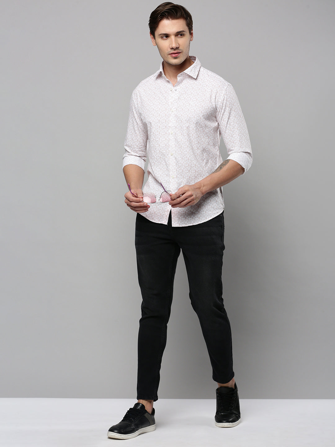 Men White Printed Casual Shirt