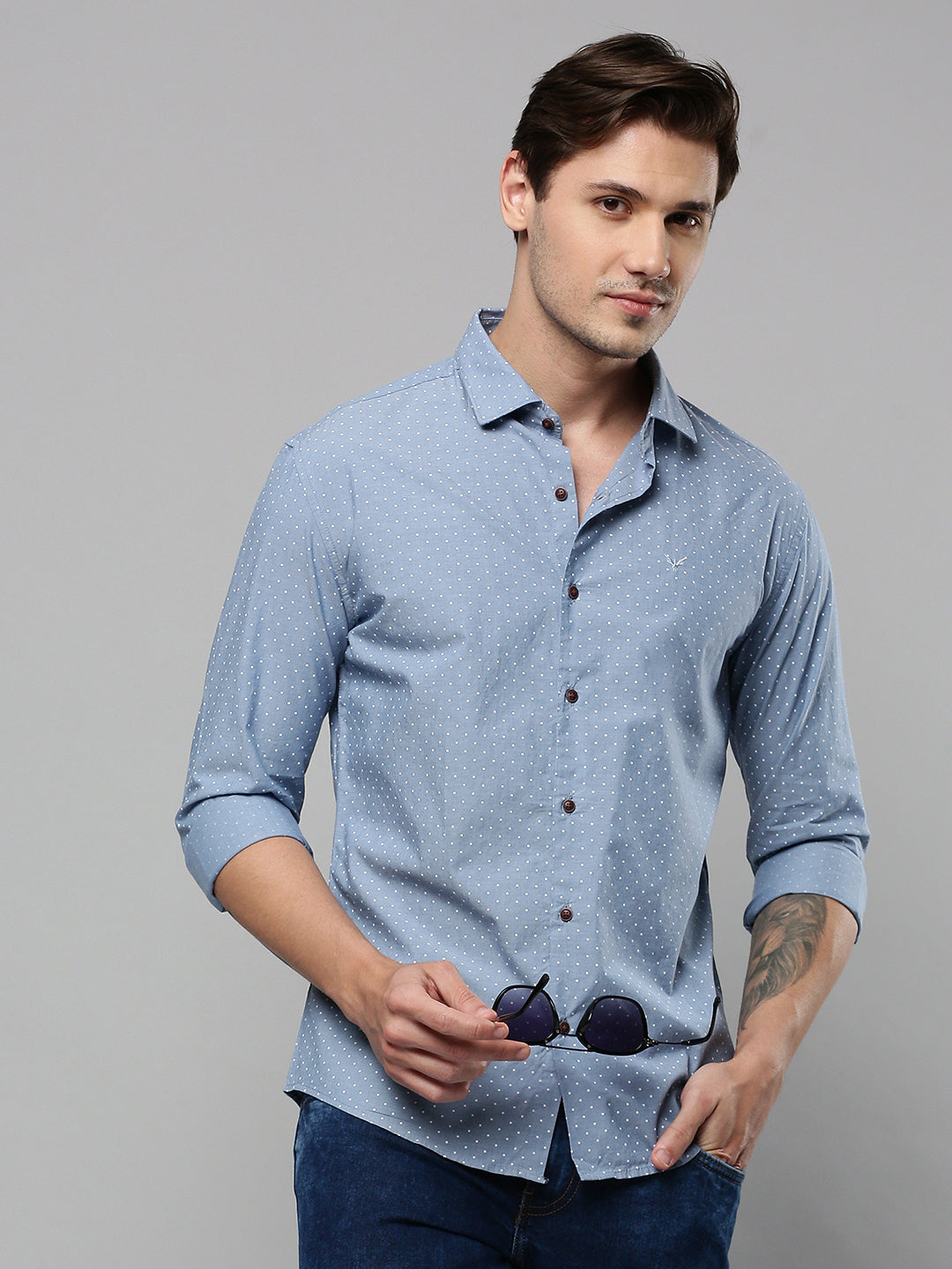 Men Blue Printed Casual Shirt