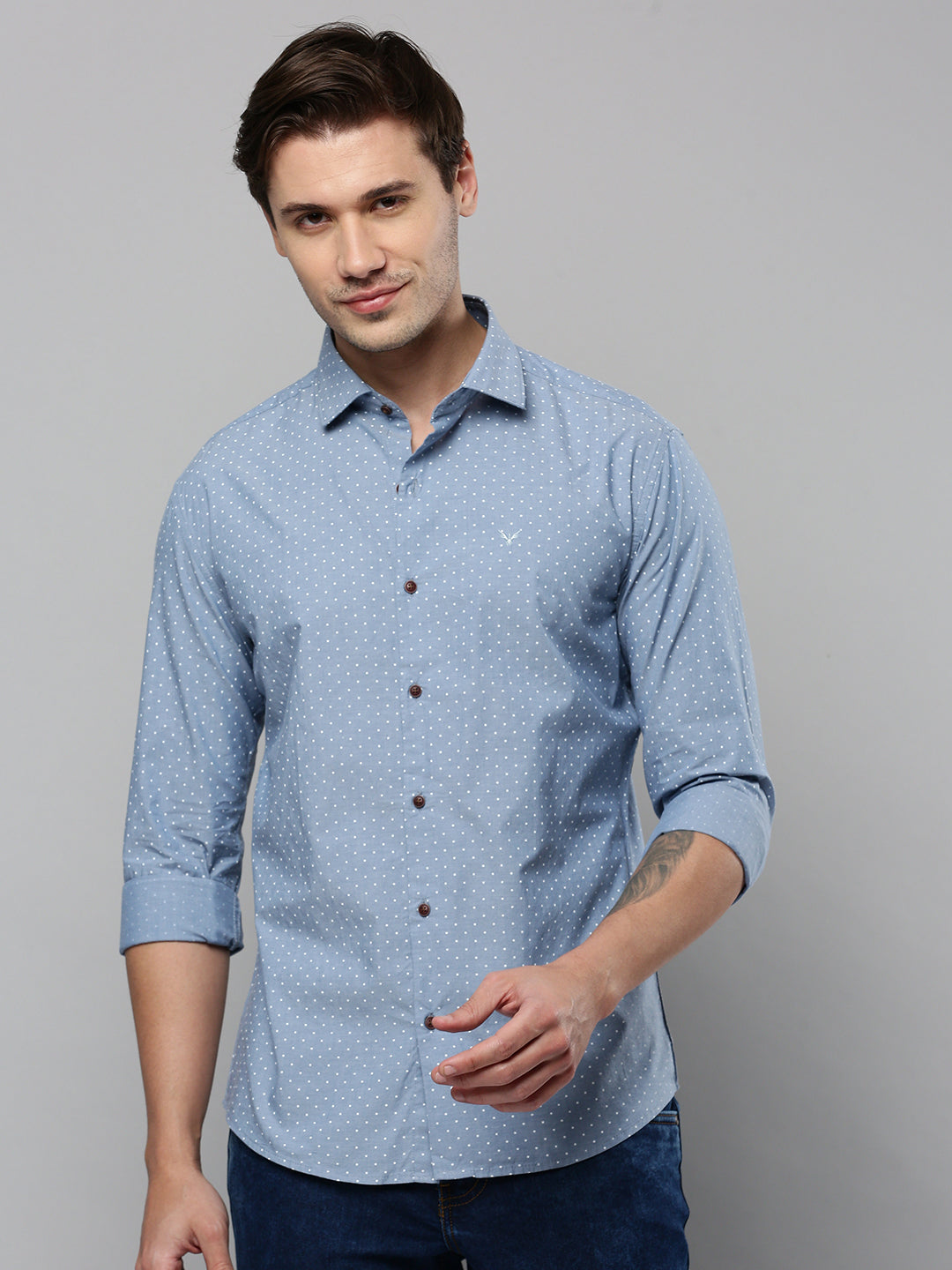 Men Blue Printed Casual Shirt