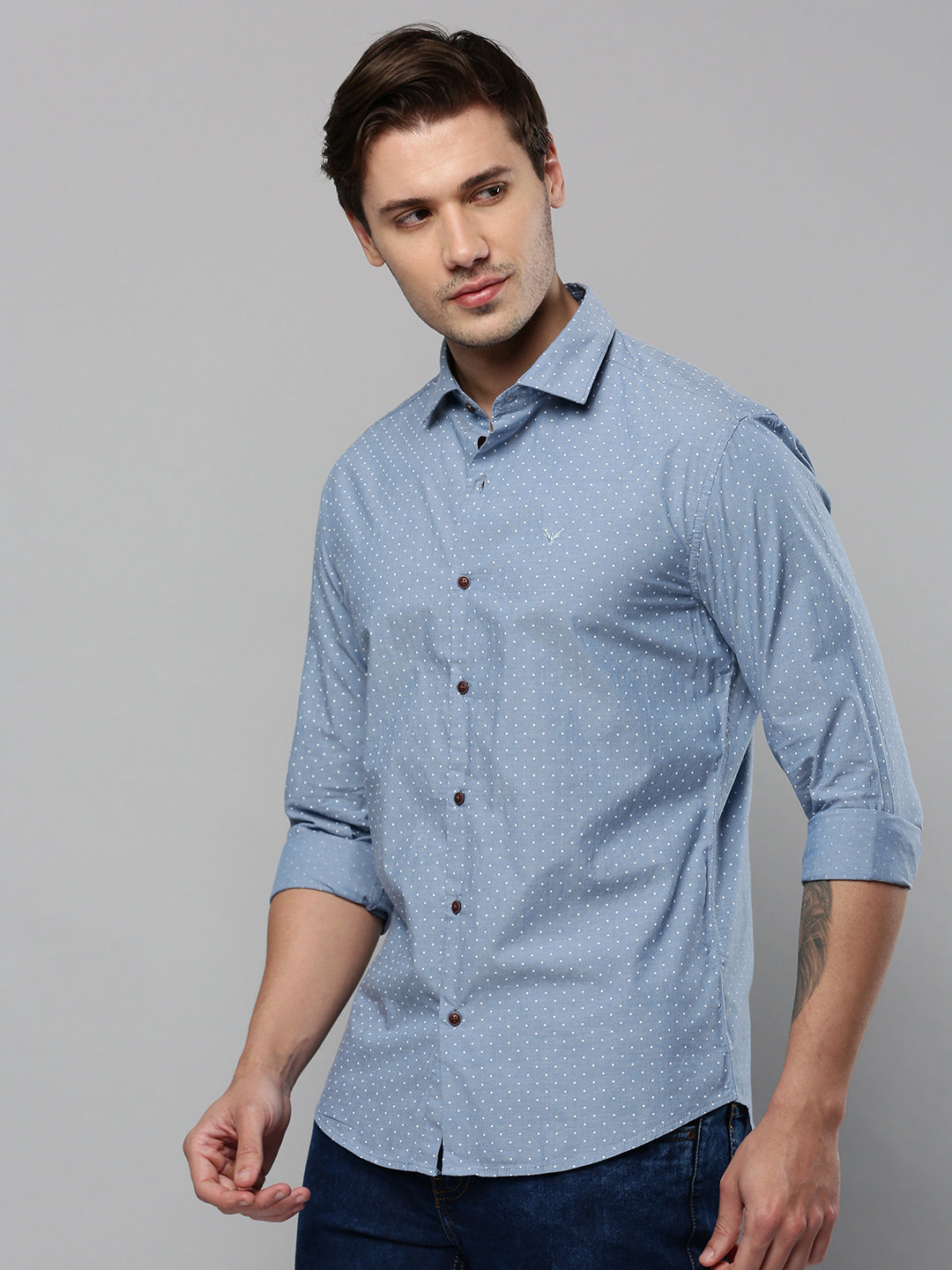 Men Blue Printed Casual Shirt